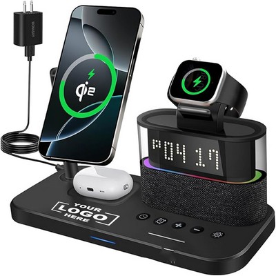 5 in 1 Alarm Clock Display Foldable Wireless Charger With Colorful Night Light