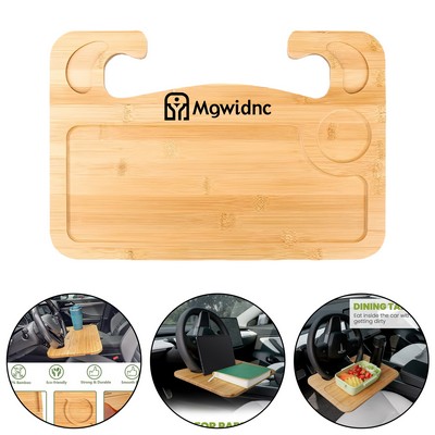 Bamboo Car Steering Wheel Laptop Stand Tray Table Desk Organizer Holder for Notebook Computer