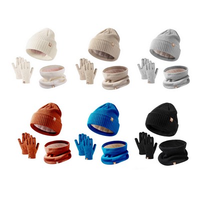 Children's Thermal Three Pieces Set: Knitted Gloves, Neck Warmer and Hat