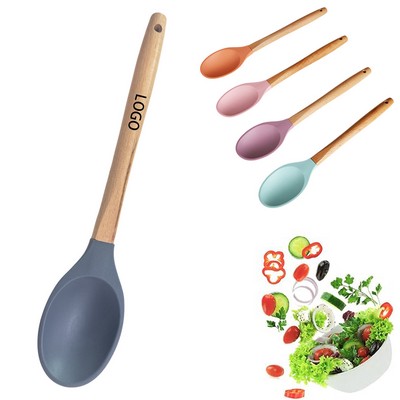 Kitchen Wooden Handle Silicone Spoon
