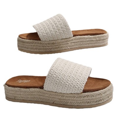 Women Open Toe Braided Jute Platform Sandals