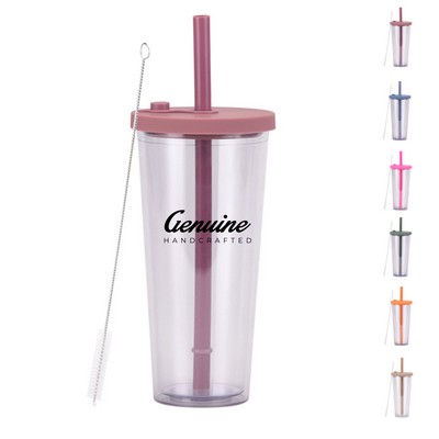 24Oz Reusable Plastic Tumbler with Lid & Straw