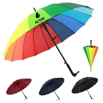 16 Ribs Stick Umbrella W/Long Handle