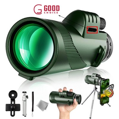 80X100 Monocular Telescope W/Tripod & Phone Clip