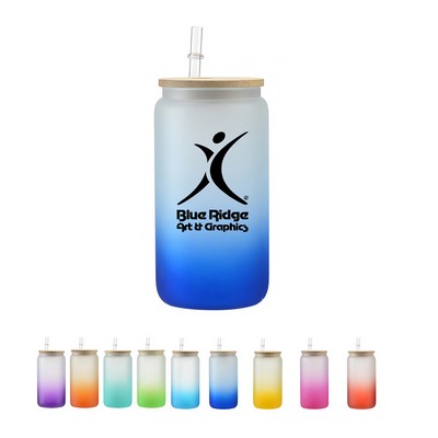 16 Oz. Can Shaped Gradient Borosilicate Glass Straw Tumbler With Bamboo Lid