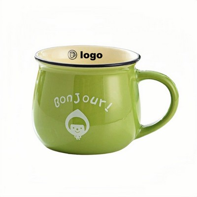 Retro Style Glazed Ceramic Mug with Unique Belly Design and Logo Space