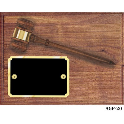 Genuine Walnut Gavel Plaque with Matching Gavel with Black Brass Plate , 9"x12"