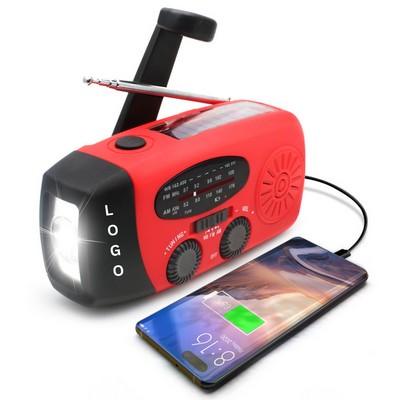 2000mAh Emergency Weather Radio with Solar, Hand Crank, Reading Lamp & SOS Alarm