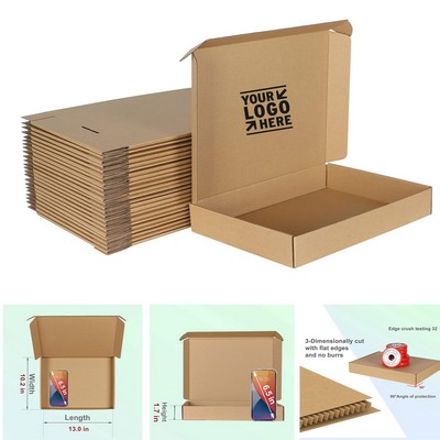 Durable 13.46x10.39x1.89" Small Shipping Packing Corrugated Cardboard Box
