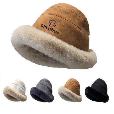 Furry Trim Suede Bucket Hat