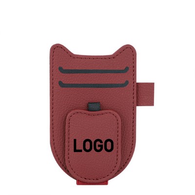 PU Leather Magnetic Car Visor Eyeglasses Clip with Pen Holder & Card Slots
