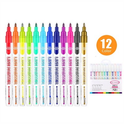 12 Colors Set Double Line Pen