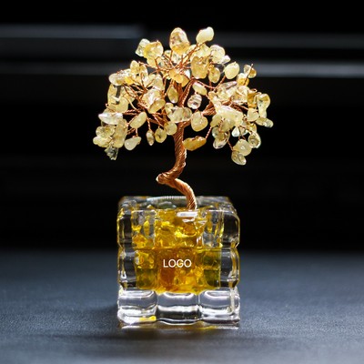 Citrine Crushed Stone Money Tree with Amethyst & Rose Quartz Crystal Bonsai Home and Office Desktop