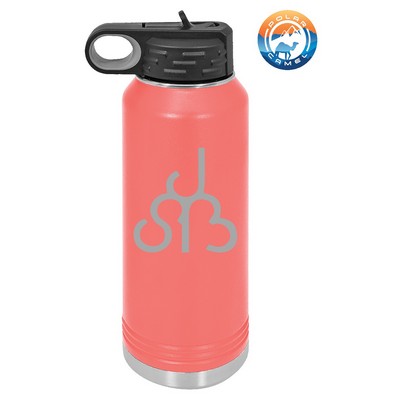 Coral Polar Camel 32 oz Water Bottle with Easy Flip Top Lid & Straw - Laser Engraved