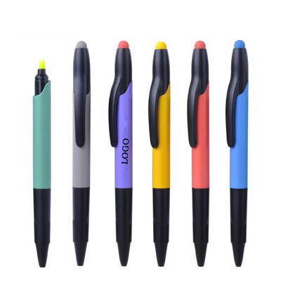 3in1 Dual Tip Touchscreen Highlighter Pen W/ Rotating Mechanism
