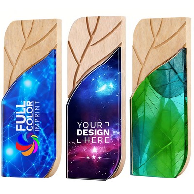 Wooden Leaf Shape Crystal Trophy