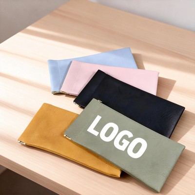 Portable Leather Eyeglass Case With Squeeze Top Closure