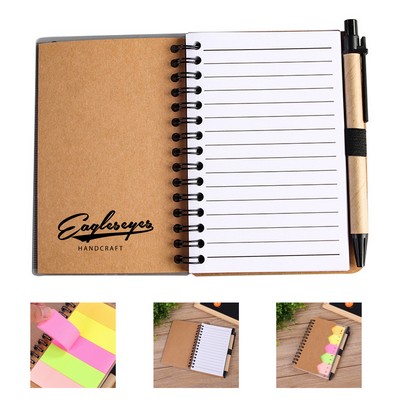 Spiral Notebook with Pen and Sticky Note