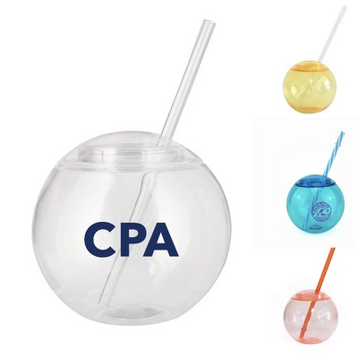 Sphere Shaped Drinking Party Cup with Lid and Straw 16oz