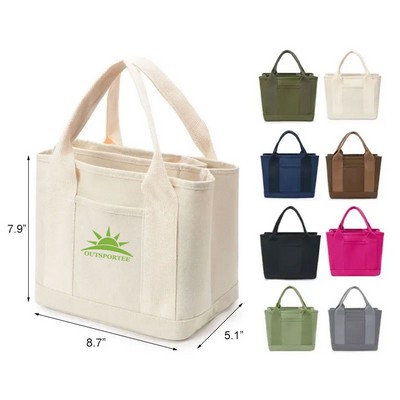 16 oz Multi Pocket Canvas Tote Bag with Reinforced Handle