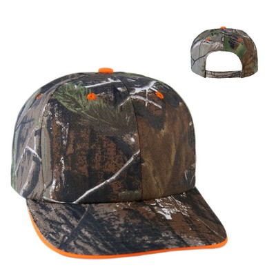 Realtree® Original Camo Pro Style Sandwich Cap w/ Orange Sandwich and Hook & Loop Closure