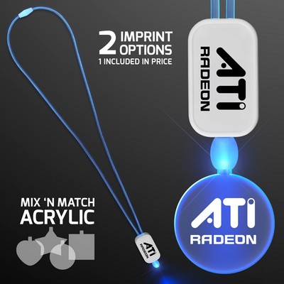Neon Look Blue LED Cool Lanyards with Acrylic Circle Pendants  - PRINTED