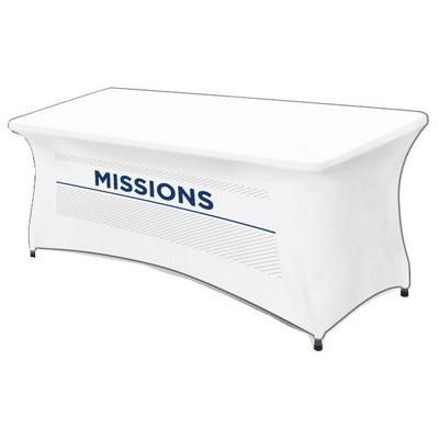 4ft White Stretch Fit Lycra Table Cover w/ Front Logo (4'x24"x29")