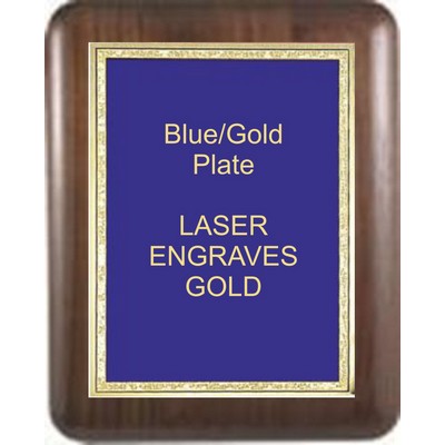Walnut Elliptical Edge 6" x 8" Plaque - W/ 4" x 6" Blue/Gold Florentine Plate