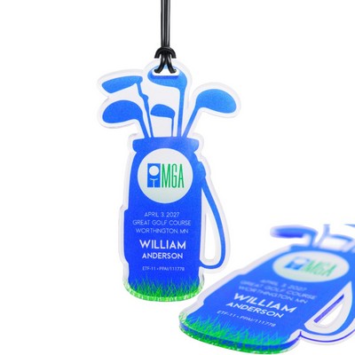 USA Made Acrylic Bag Tag, Custom Shape w/ Flexible Plastic Loop Strap (11-15 Sq Inches)