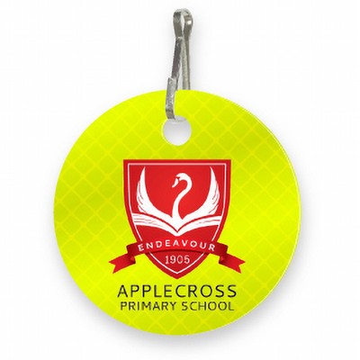Ultra Reflective Yellow Bag Tag Circle shape 2" dia. High resolution 4 color process plus white