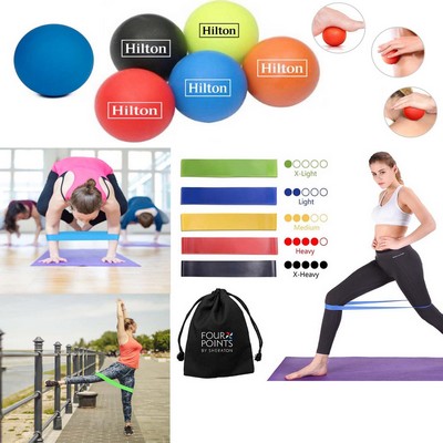 Promotek iBank® Exercise Massage Ball + Fitness Resistance Bands (Blue)