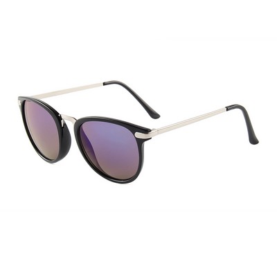 Sunglasses - Blue Mirror Lenses - Black Frames - Silver Temples