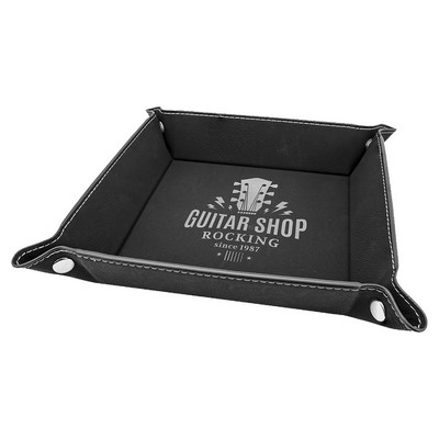 Snap Up Tray, Black Faux Leather, 6 x 6"