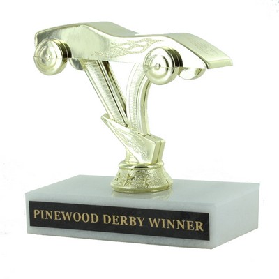 3 ¾" Pinewood Derby Trophy w/White Marble Base