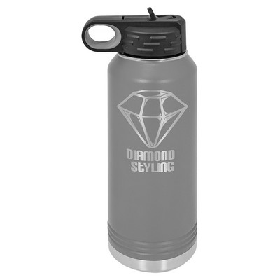 32 Oz. Stainless Steel Double Wall Water Bottle, Dark Gray, Engraved