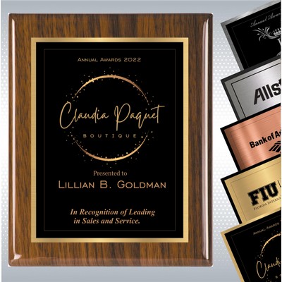 Walnut Piano Finish Wood Plaque w/Choice of Double Engraved Plate (8" x 10")