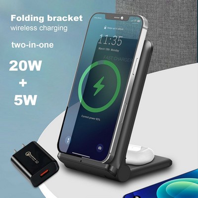 2-1 Foldable Wireless Charger + 18W Wall Charger