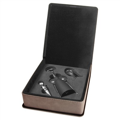 Gray Leatherette 3-Piece Wine Tool Gift Set
