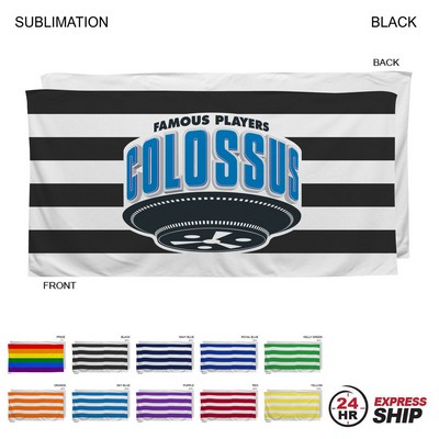 24 Hr Express Ship -Cabana Stripe Sublimated, Heavier Weight, Plush Velour Terry Beach Towel, 30x60