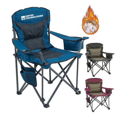 Premium Heather Camping Foldable Chair With Insulated Cooler