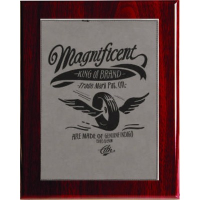 Rosewood Piano Finish Plaque with Gray Faux Leather Plate, 7 x 9"