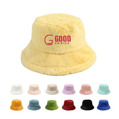 Winter Solid Color Faux Fur Bucket Hat