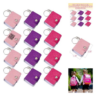 2.25" Tall x 1.75" Wide 100 Unlined Pages Mini Glitter Notebook Keychains