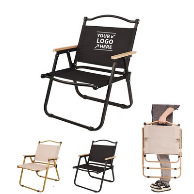 Portable Camping Folding Chair With Wooden Armrest