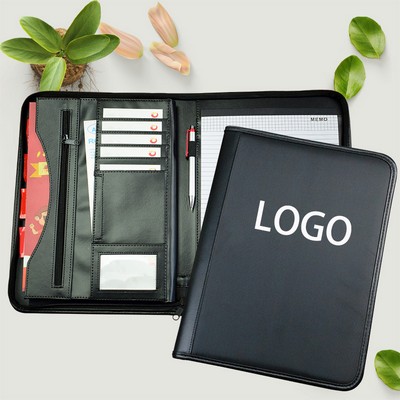 Deluxe Leather Zipper Portfolio Clipboard