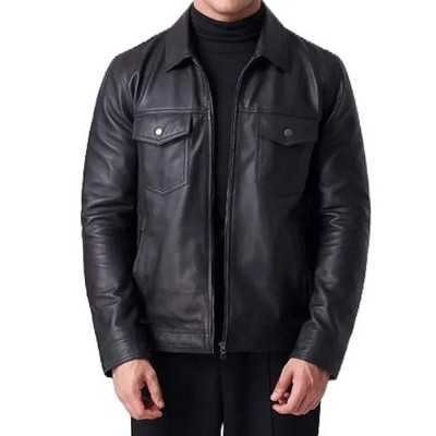 Midnight Edge Leather Jacket with Logo