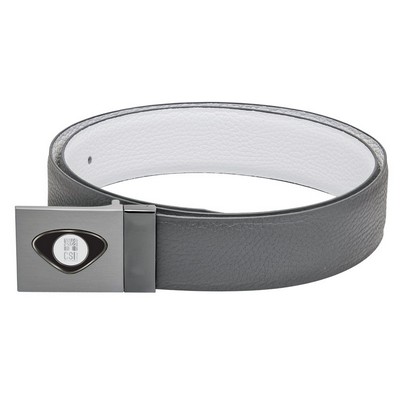 Gray Reversible Men's Leather Belt W/ Silver Medallion