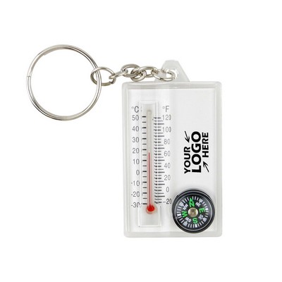 Square Thermometer Keychain with Thermometer and Compass