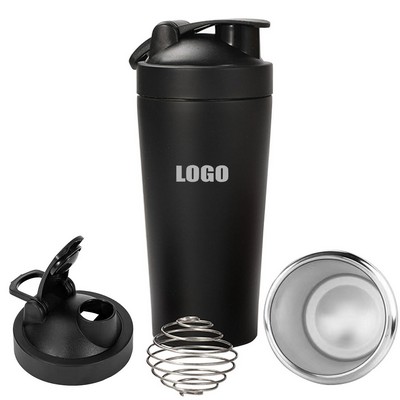 25 oz Stainless Steel Shaker Bottle with Double Walled Insulation and Flip Top Lid