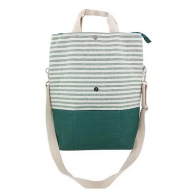 Mannitok Striped 2-Way Carry Fashion Tote, Green